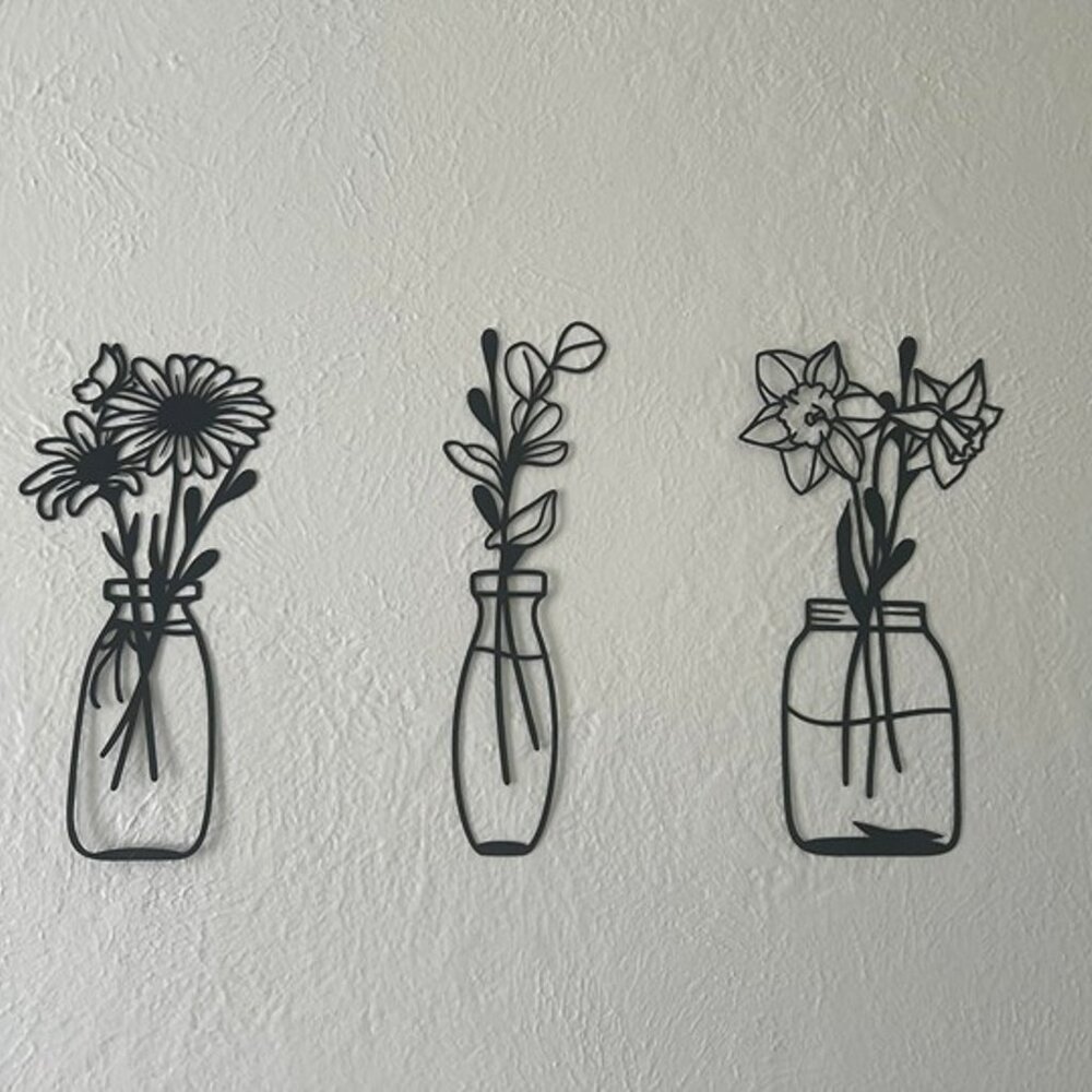 NEW  3 Piece Metal Flowers and Vases Wall Decoration. - Picture 9 of 9